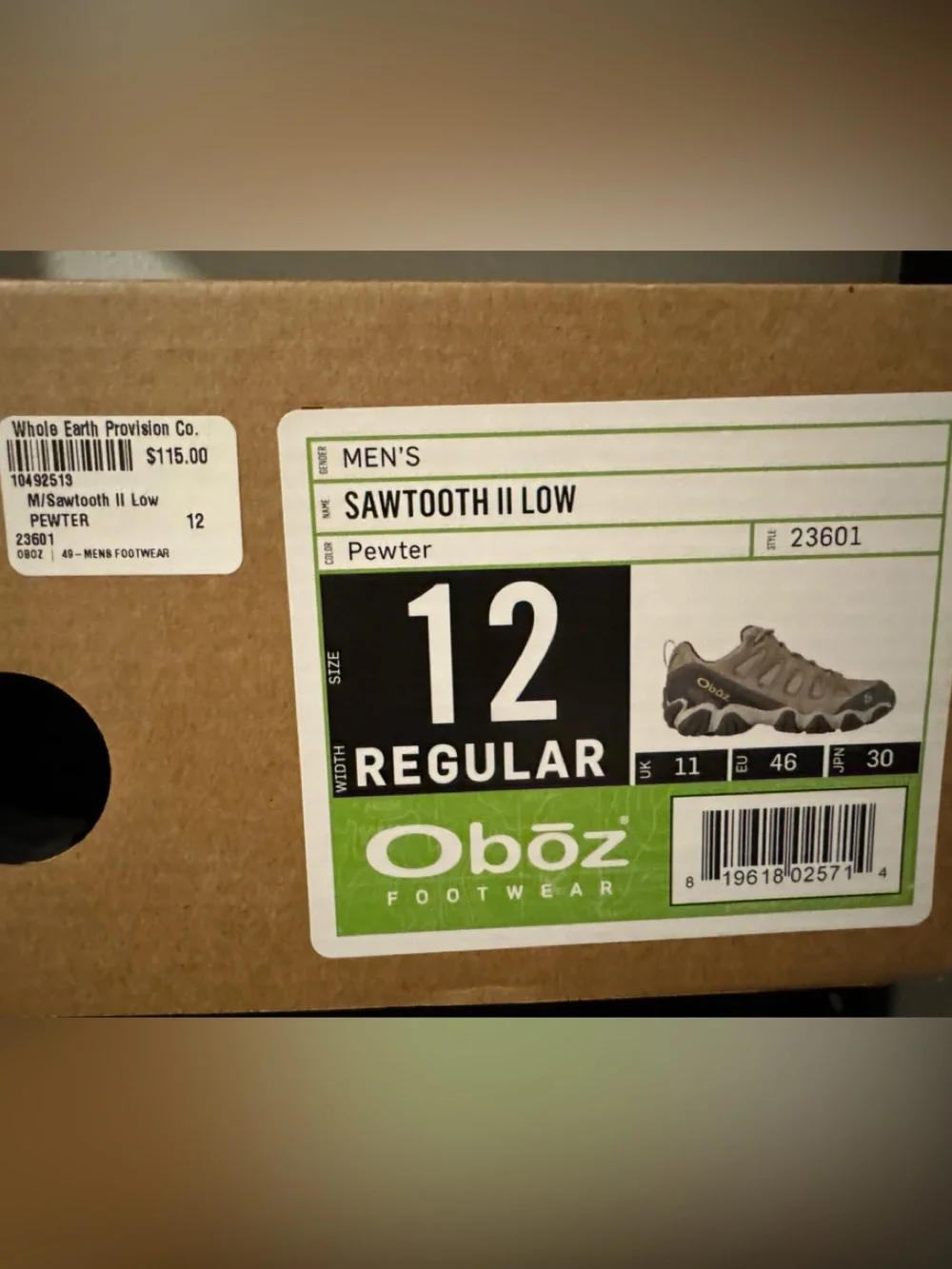 Oboz Hiking Boots Sawtooth II Low Men’s Size 12 Regular Shoes Pewter